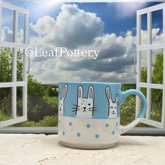 Silly Bunny Blue/ White Ceramic 20oz Mug - Picture 1 of 10
